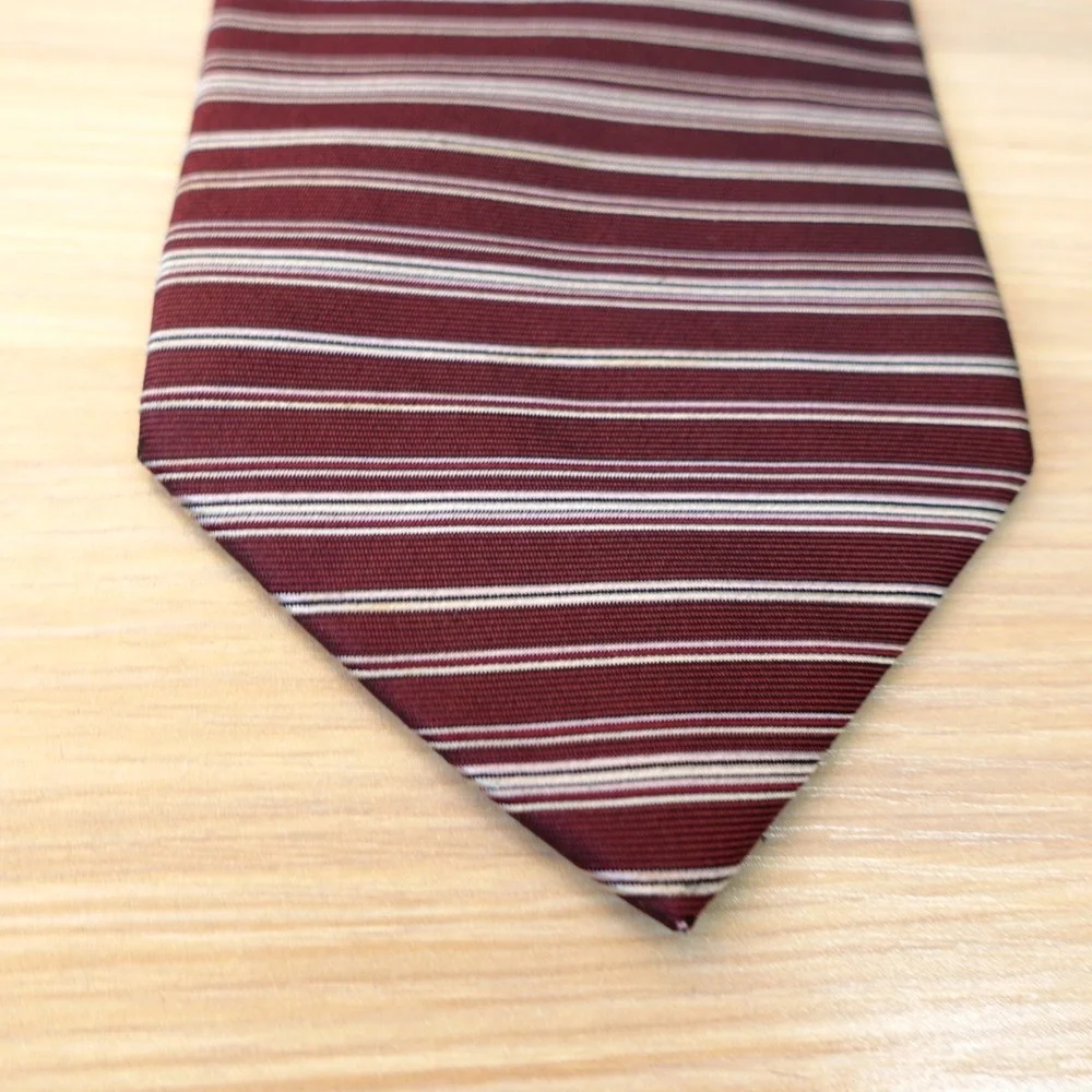 Burgundy Silk Tie Men Red Horizontal Stripe Jacquard BRICK HOUSE Japanese Japan